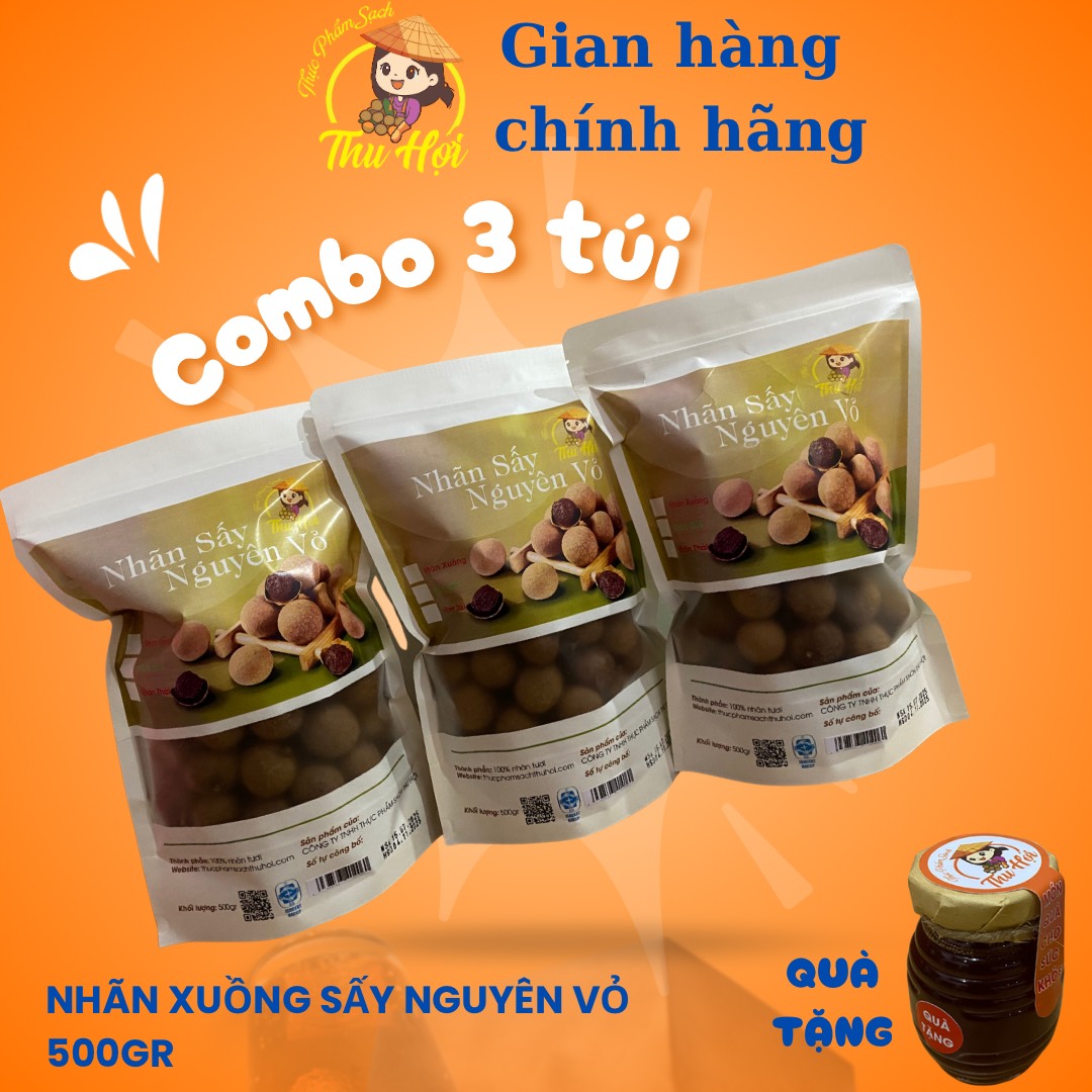 Combo 3 túi nhãn Xuồng sấy nguyên vỏ 500gr